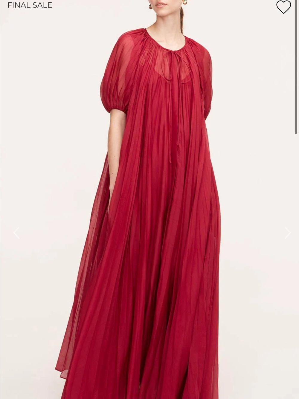 Rebecca Taylor Red Sheer Puff-Sleeve Maxi Dress - Sunburst Pleat Dress M